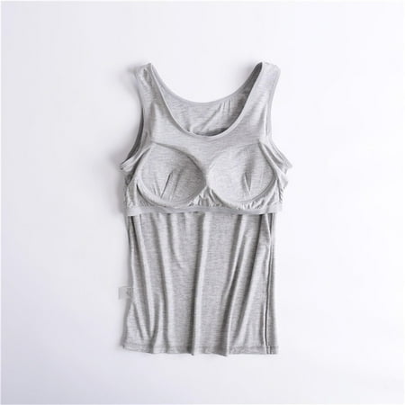 Nokdvo Bra Tank Tops for Women Camisole Adjustable Spaghetti Strap Tank Tops Workout Plus Size Padded Undershirts Gray 2XL