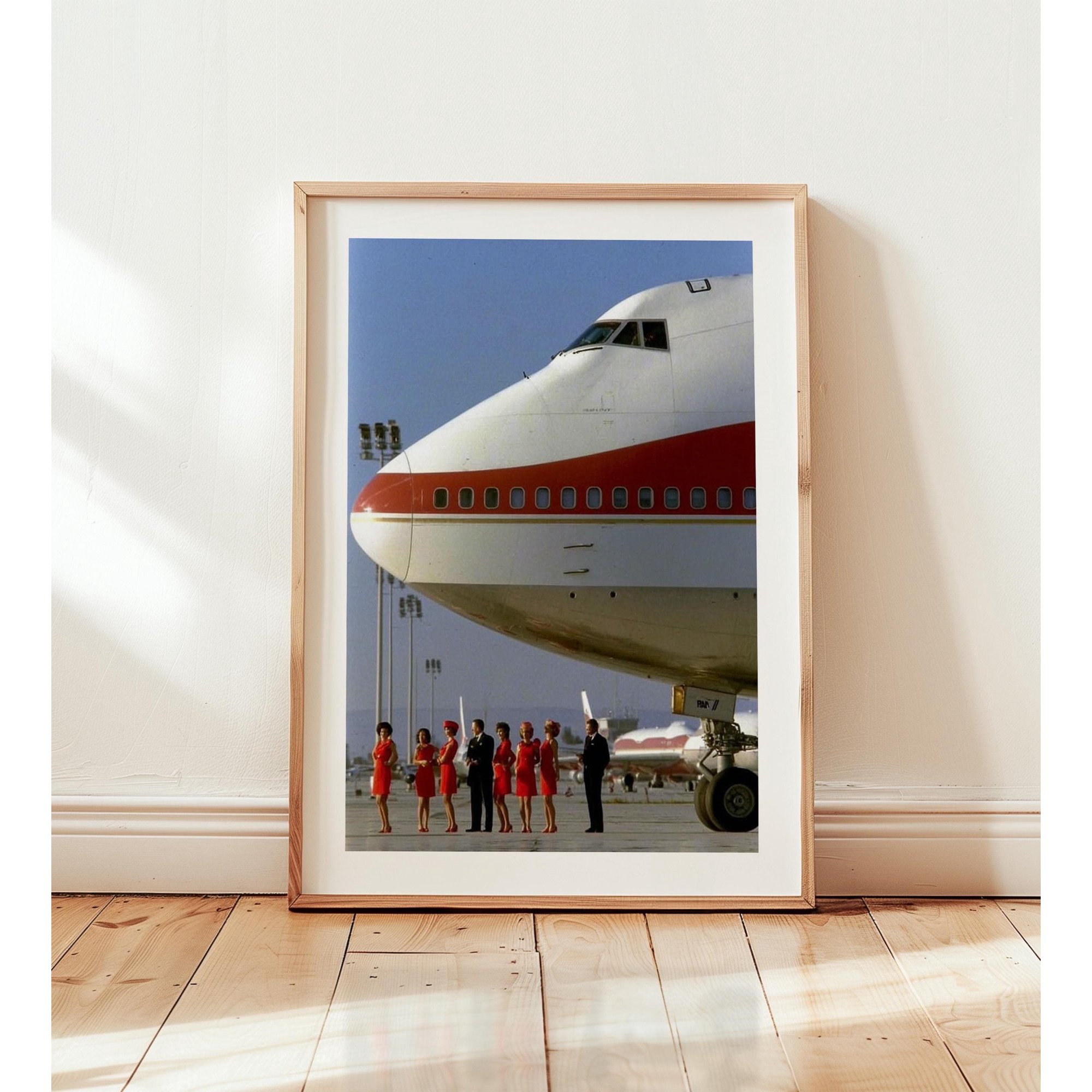 Retro Airline Crew Poster Print, Vintage Flight Attendant Photography, 60s 70s Jumbo Jet Pilot Gift, Mid Century Modern Travel Wall Art, Poster Only