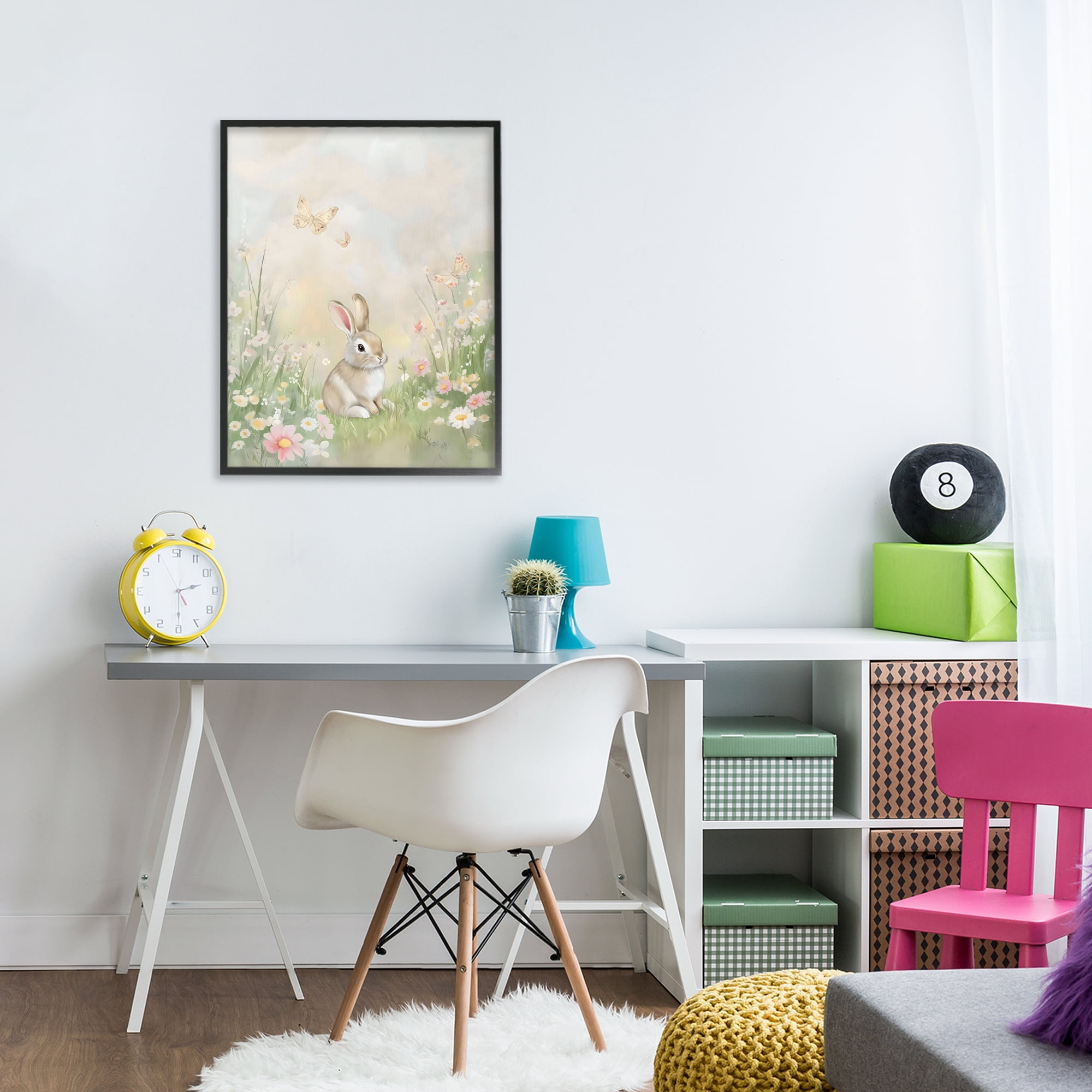 Stupell Industries Nursery Bunny in Meadow Black Framed Giclee Art, design by Arlington Prints