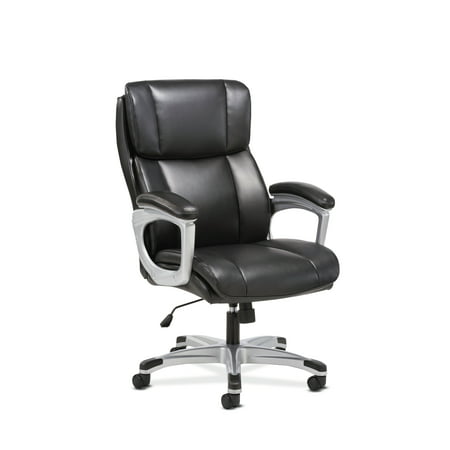 Sadie Executive Computer Chair- Fixed Arms for Office Desk, Black Leather