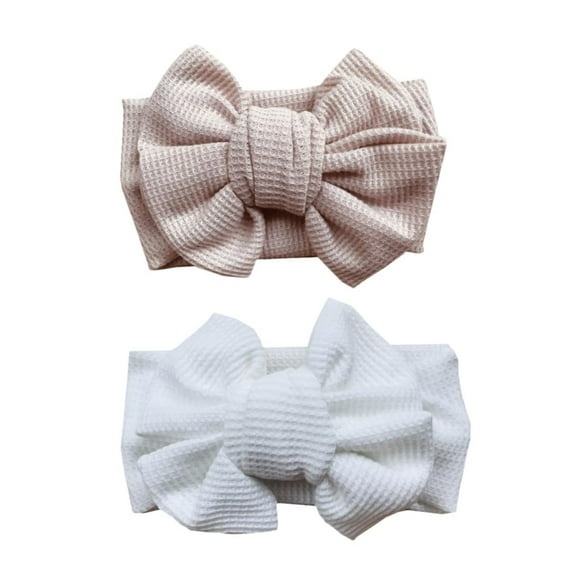 2Pcs Infant Hair Bow Headband for Newborn Girls Super Soft Waffle Knit Bow Headbands Adjustable Baby Hair Accessories for Everyday Wear