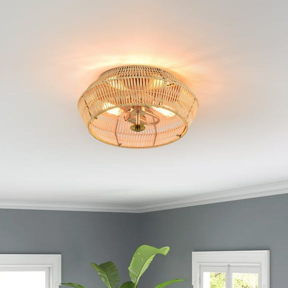 C Cattleya - 2-Light Natural Rattan Outdoor Flush Mount Ceiling Light