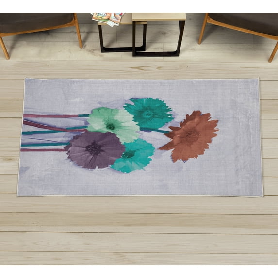 Gerber Daisy Decorative Rug, Posy of Spring Flowers Oil Painting Impressionist Still Life Pattern, Quality Carpet for Bedroom Dorm and Living Room, 6 Sizes, Burnt Orange, by Ambesonne