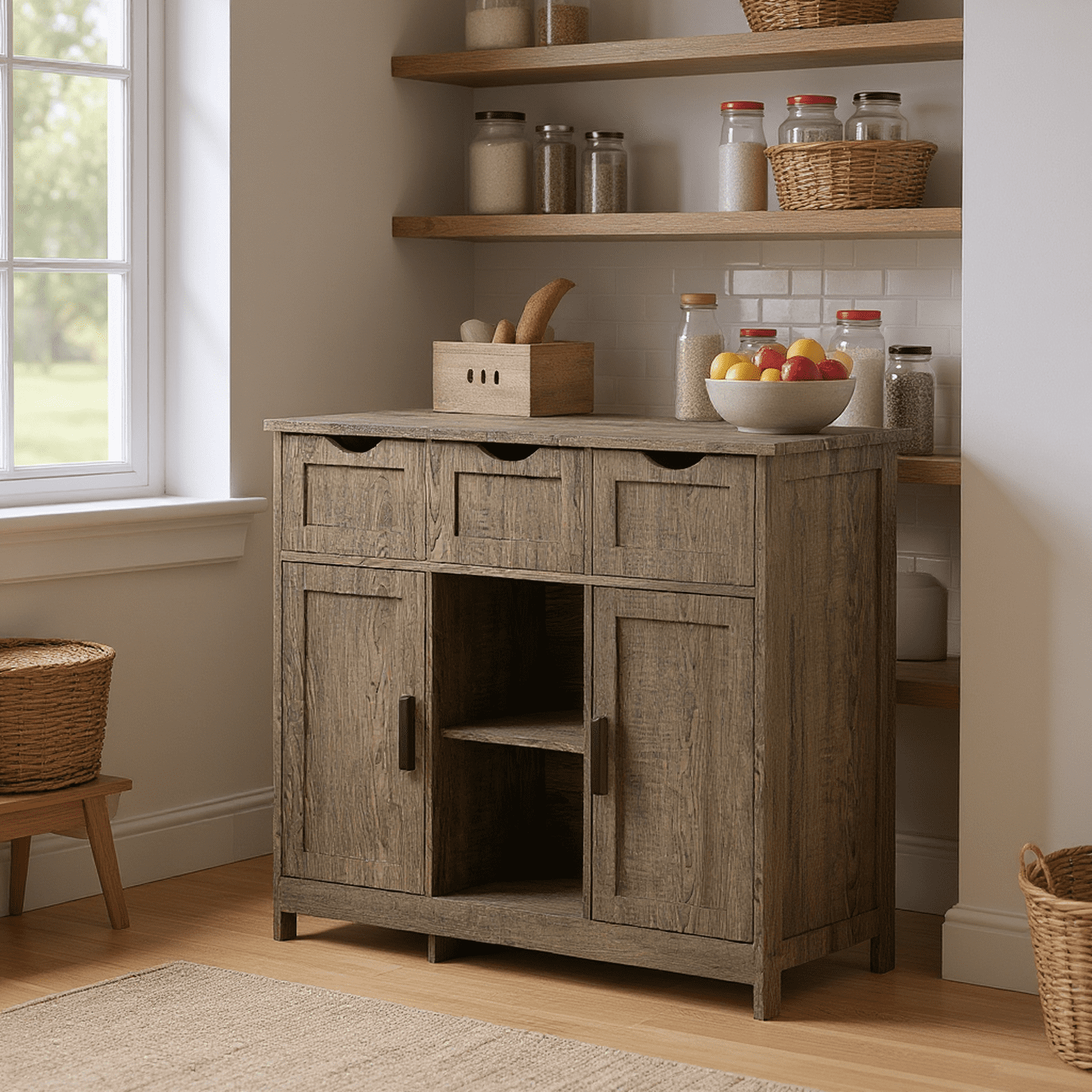 Homy Casa Pantry Storage Cabinet with 2 Drawers, 2 Doors, Adjustable Kitchen Sideboard Buffet