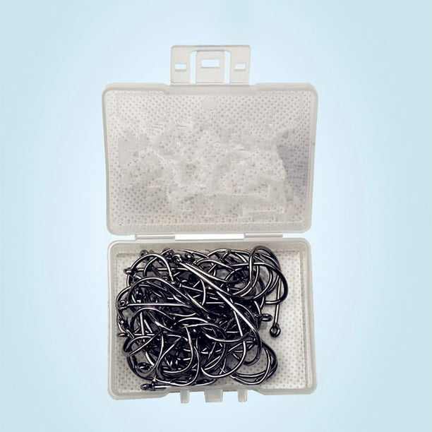 50pcs Sharp Long Shank Fishing Hooks - Size 1-12# Ring Eye Fishhooks with  Portable Plastic Box - Ideal for Freshwater and Saltwater Fishing - Barbed F