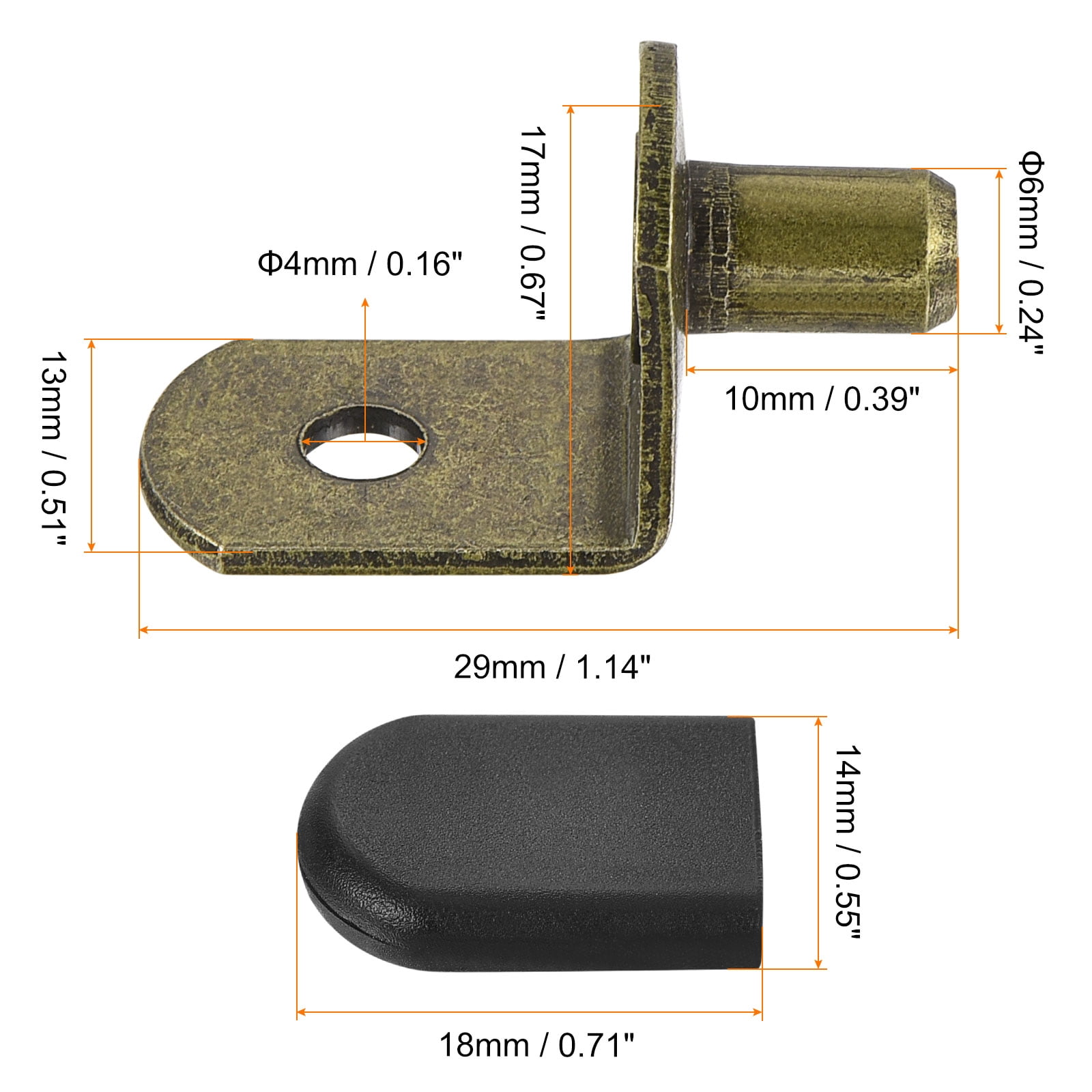 Shelf Support Pegs, 60pcs 6mm(1/4") L-Shaped Support Bracket Pegs Shelf Pin with Rubber Sleeve for Furniture Shelves Supplies, Bronze Tone