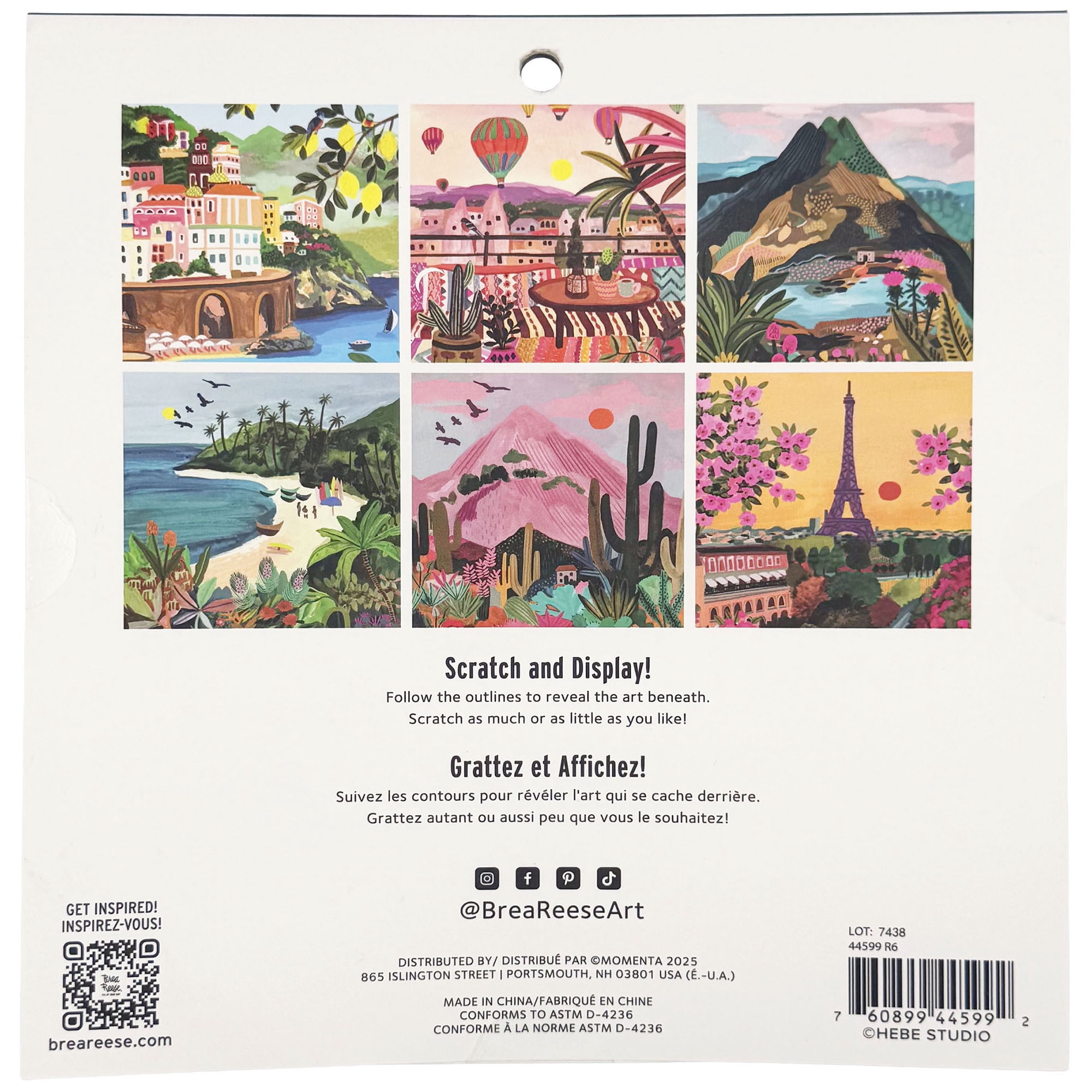 Brea Reese: Scratch Art Paper Pad - Joyful Landscapes - 12 Sheets, 6 Guided Designs, Metallic Accents, Dual-Tip Stylus, Brush, 8x8" Pages, Adult Craft