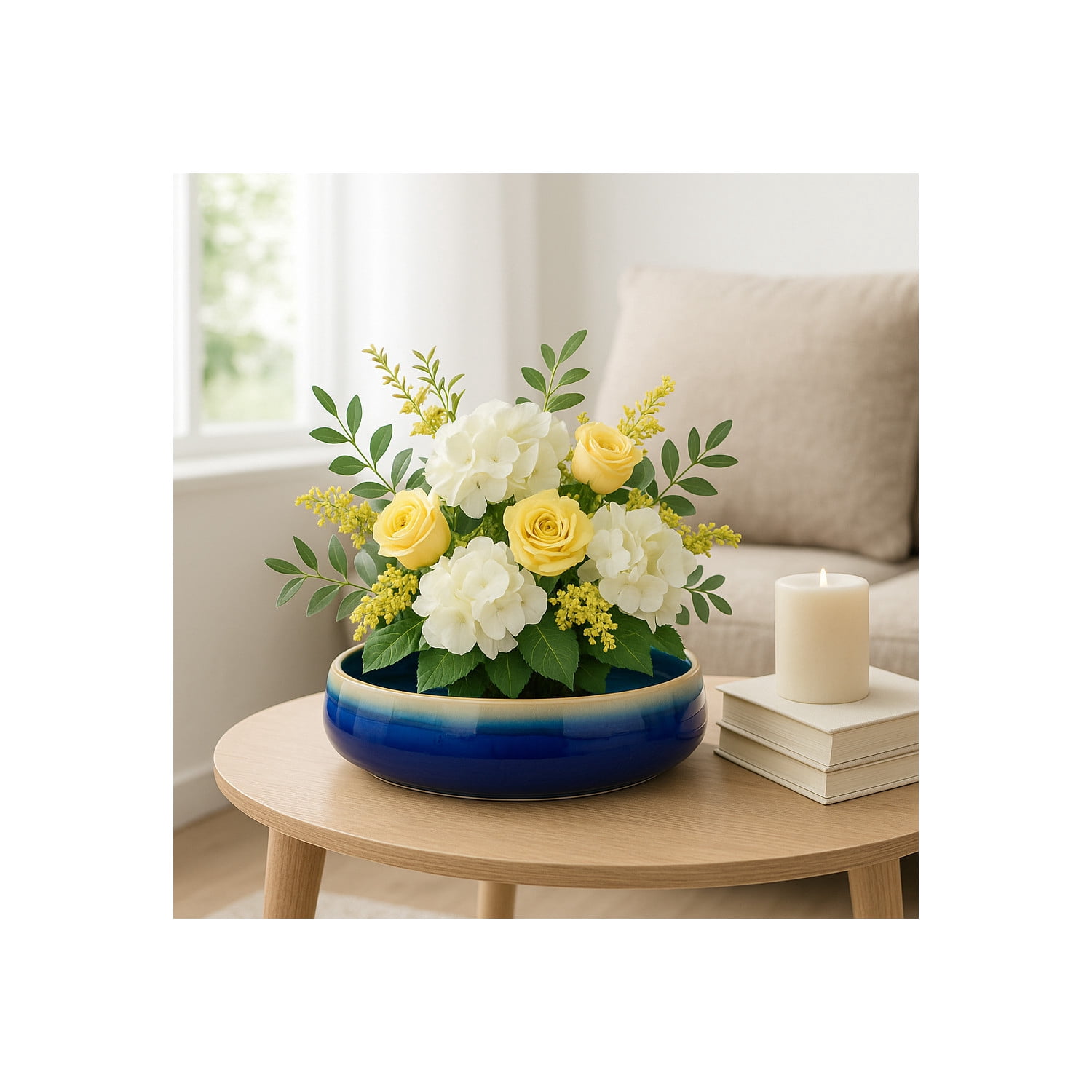 Home Decor Flower Pot and Planters - Wide Ceramic Planter for Indoor and Outdoor Use - Decorative Plant Pot for Succulents or Orchid Arrangements in Room, Garden, or Patio Decor - 4" Blue & White