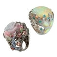 thumbnail image 3 of Women Multicolor Big Oval Faux Moonstone Carved Flowers Finger Ring Jewelry, 3 of 4