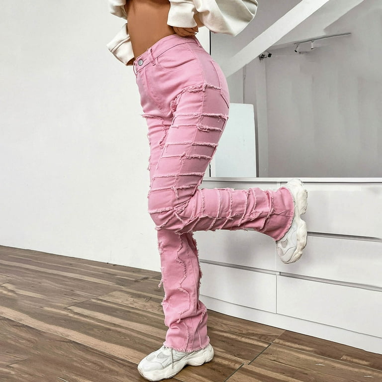 Womens Pants Pink Stacked Leggings SHEIN Pants Jumpsuits Pink