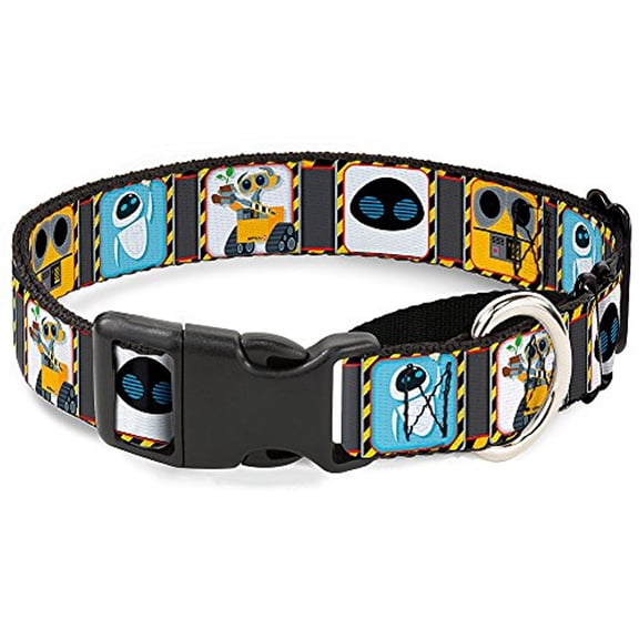Buckle-Down Wall-E & Eve Pose Face Hazard Blocks Gray Yellow Black Disney Martingale Plastic Clip Collar