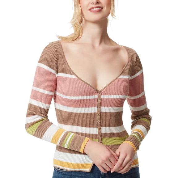 Jessica Simpson CHANTERELLE STRIPE Hollie Rib-Knit V-Neck Top, US X-Large