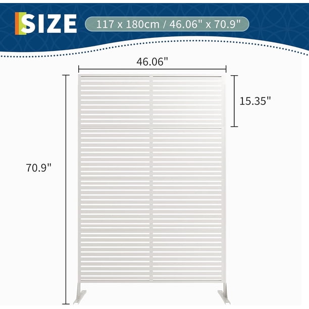 Historyli Panel Separador Exterior Metal Blanco, Mampara Decorativa con Diseño Rayas, Anticorrosivo