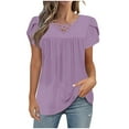 thumbnail image 1 of Plebaso Blouses à Col en V Croisé pour Femmes Manches Courtes Tunique Décontractée Hauts d'Été Amples pour Femmes, 1 of 7