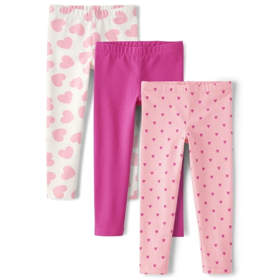 The Children's Place Baby Toddler Girls Everyday Heart Print Leggings, 3-Pack, Sizes 6M-5T