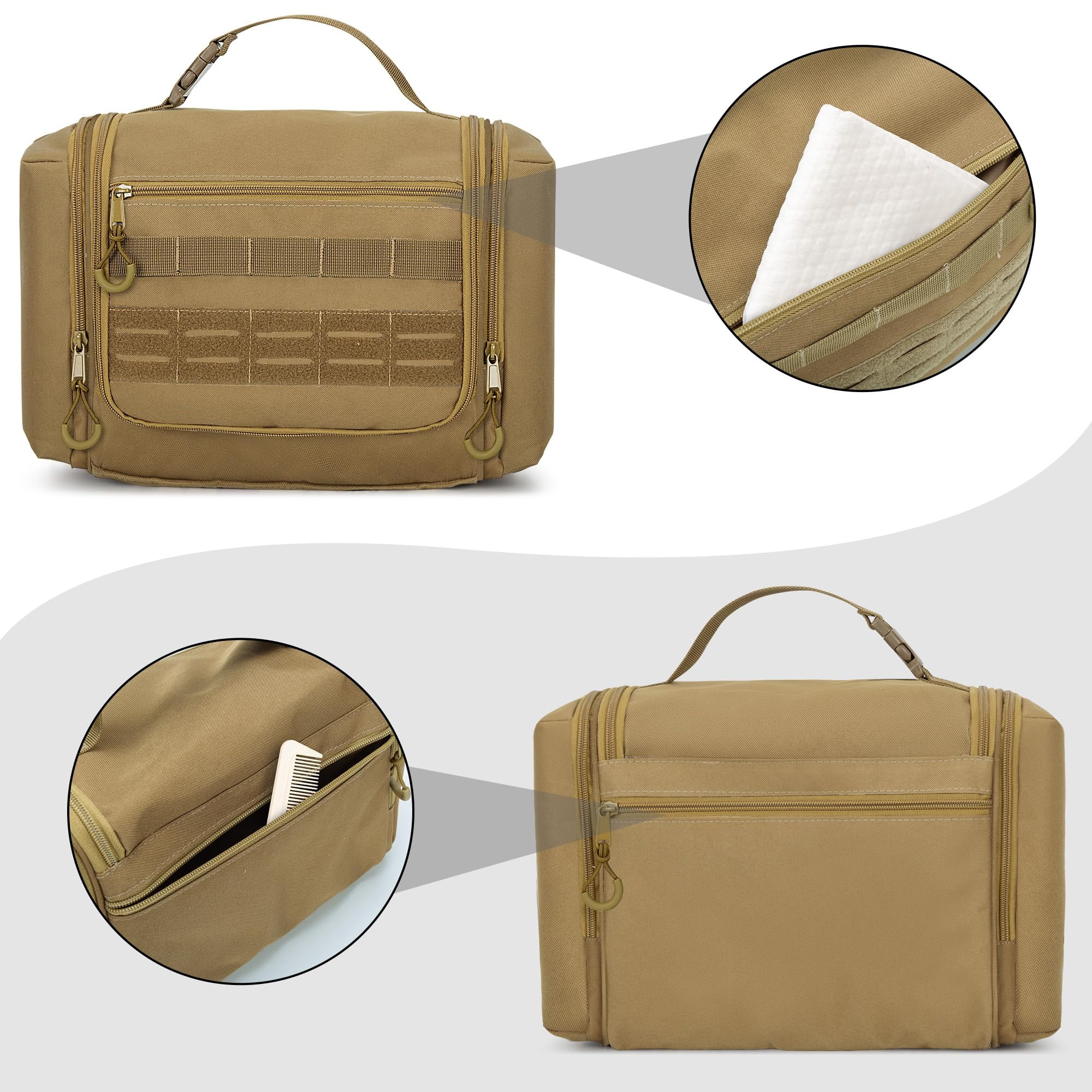 Toiletry Travel Bag For Men  Hanging Dopp Kit Hygiene Shower Organizer With Hook Toiletries And Shaving Care Khaki (empty Bag)