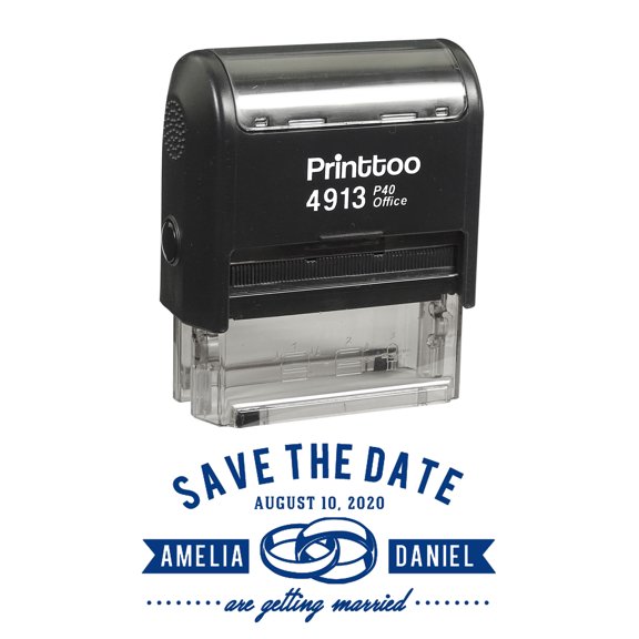 Printtoo Personalized Blue Self Inking Getting Married Favor Stamp Custom Save The Date Rubber Stamper-58 x 22 mm