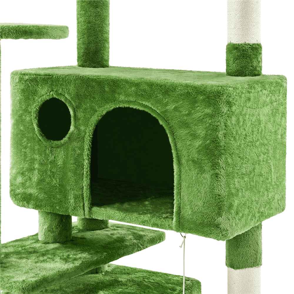 Alden Design 70'' Height Multilevel Cat Tree with 2 Condos for Kittens/Small Cats, Green