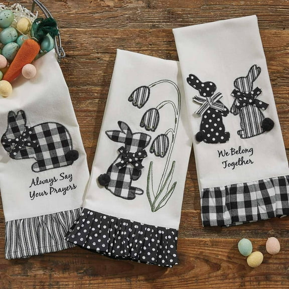 Black & Check Bunny Dishtowels Set of 3 - Park Designs