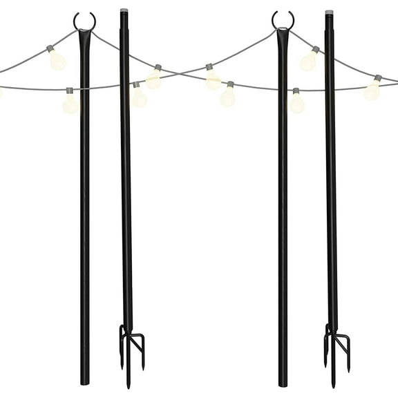 String Light Poles for Outdoors Christmas Holiday Decoration with Hooks, Backyard Patio Light Poles, 2 Pack, 7.8ft, Black