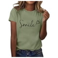 thumbnail image 4 of T-Shirts pour Femmes Décontracté Imprimé Floral Manches Courtes Blouse Hauts Vert Armée L, 4 of 7