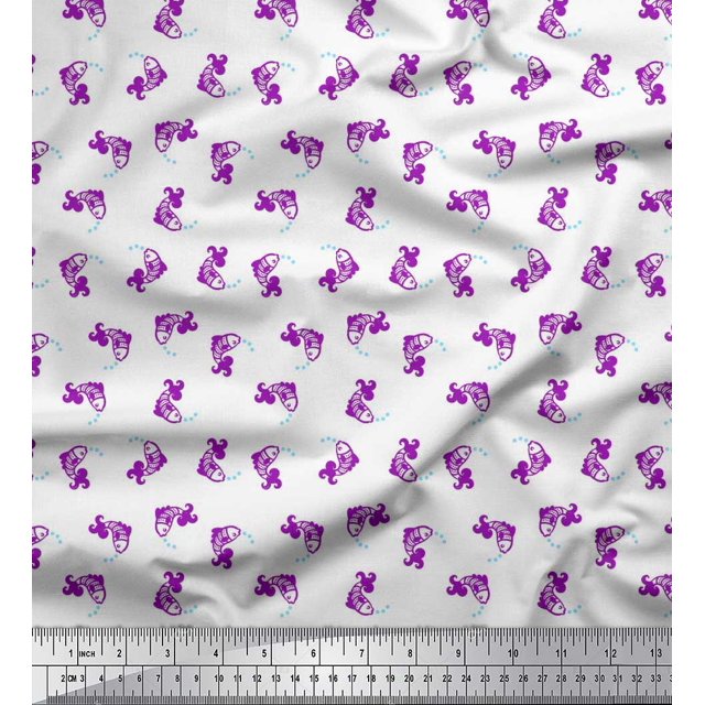 Soimoi Poly Georgette Fabric Bubbles & Fish Ocean Print Sewing Fabric Yard 42 Inch Wide
