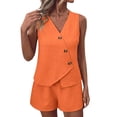 thumbnail image 2 of Snorda Womens Shorts Set 2 Piece Sleeveless V-Neck Asymmetrical Buttons Vestss Top and Elastic Waist Shorts Ladies Casual Summer Outfit for Daily Outing, 2 of 9