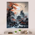 thumbnail image 2 of Designart "Crimson Lunar Crow s Call IV" Japon Landscape Metal Wall Art, 2 of 5