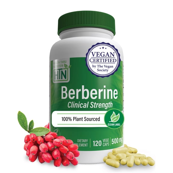 Berberine HCl 500mg  Vegan Certified | Clinical Strength - 120 Vegecaps | Blood Sugar Support | 3rd Party Tested | All Plant Extract | Non-GMO, Gluten Free, Soy Free | by Health Thru Nutrition
