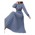 thumbnail image 3 of Women'S Knee-Length Spring and Autumn Dresses Bowknot Solid Color Shirt Sleeve Big Swing Long Dresses Blue S, 3 of 7