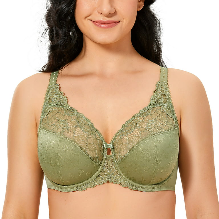 DELIMIRA Women's Full Coverage Underwire Unlined Minimizer Lace Bra  Suportive Plus Size Bras For Woman 