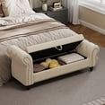 thumbnail image 3 of Modern Velvet Upholstered End of Bed Bench, Button Tufted Chaise Lounge Storage Ottoman with Backrest and Armrest for Bedroom Living Room, 3 of 11