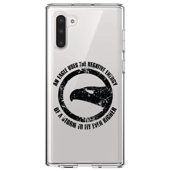DistinctInk Clear Shockproof Hybrid Case for Samsung Galaxy Note 10 (6.3" Screen) - TPU Bumper Acrylic Back Tempered Glass Screen Protector - Eagle Uses Negative Energy to Fly Higher
