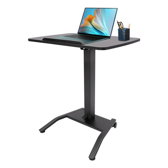 25.5“ Adjustable Rolling Podium Desk Standing Lifting Computer Desk with Wheels(W/Brakes) Black for Home and Office