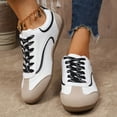 thumbnail image 2 of Rokment Womens Vintage Color Block Running Walking Shoes Skateboarding Fashion Sneakers Retro Suede Leather Patchwork Skate Flat Casual Tennis Shoes Beige Size 6, 2 of 7