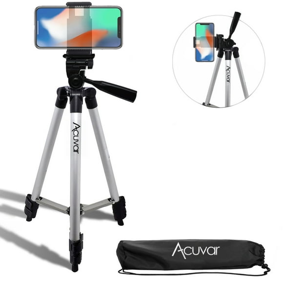 Acuvar 50" Inch Aluminum Camera Tripod and Universal Smartphone Mount For all iPhone, Samsung and Most Smartphones