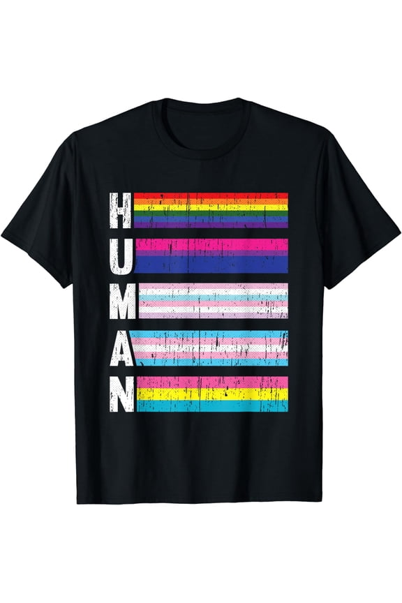 Human LGBT-Q Pride Flag Gay Bi Intersexual Trans Pansexual T-Shirt
