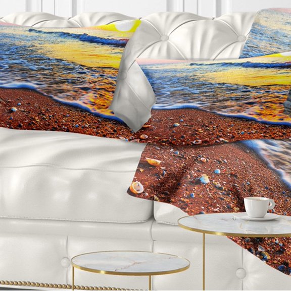 Designart Sunset Reflecting in Blue Waves - Seashore Throw Pillow - 12x20