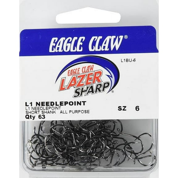 Lazer Sharp L1BUH-6 Needlepoint Short Shank Octopus Hook, Black, Size 6, 63 Pack