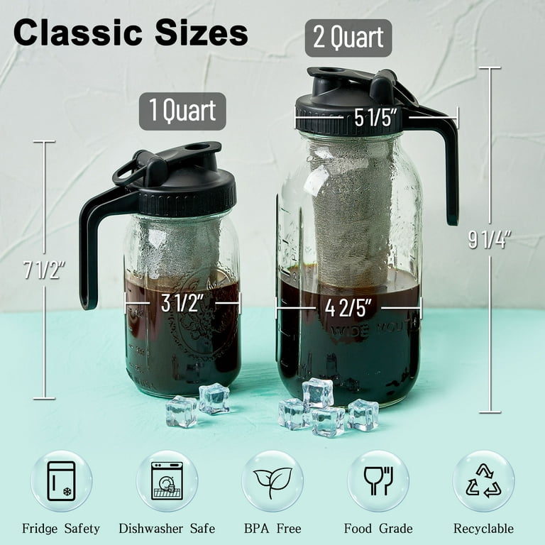 DUJUST Cold Brew Coffee Maker (44oz), Glass Iced Coffee Maker with Double  Silicone Seals, 304 Stainless Steel Filter, Thick Glass Cold Brew Pitcher