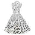 thumbnail image 2 of Gibobby Vestido largo para mujer Vestido de lunares con doble botonadura y solapa sin mangas con temperamento elegante retro para mujer(Blanco,XL), 2 of 5