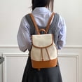 thumbnail image 4 of Canvas Flap Women's Backpack PU Leather Travel Knapsack Preppy Style Drawstring Daypack Large Capacity Aesthetic Rucksack Bolsas Khaki, 4 of 6