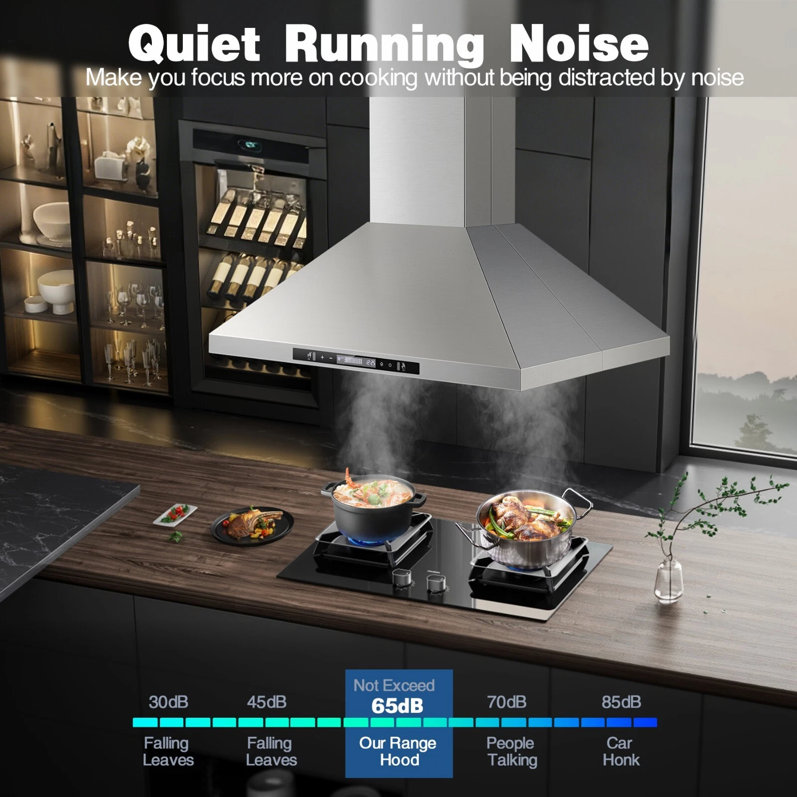 36 inch Island Range Hood 700 CFM Kitchen Vent Hood Touch Control, Gesture Sensing 3-Speed Fan
