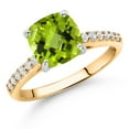 thumbnail image 2 of Gem Stone King 10K Yellow Gold 8MM Cushion Checkerboard Cut Green Peridot and White Lab Grown Diamond Engagement Ring for Women (2.68 Cttw, Gemstone August Birthstone, Size 6), 2 of 4