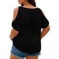 thumbnail image 5 of Cold Shoulder Tops for Women V-Neck Short Sleeve Women's T-Shirts Loose Relaxed Tshirts Shirts for Women Slight Drop Hem 2XL Black, 5 of 5