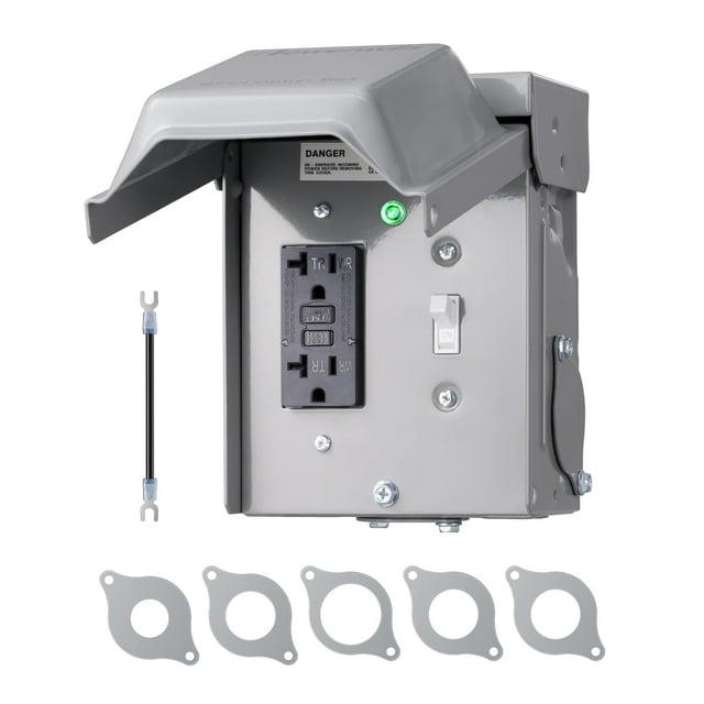 DEWENWILS Outdoor Outlet Box, 20 AMP Outdoor Electrical Outlet Box with WRTR GFCI Receptacle, Rainproof 3R Enclosure, Metal Power Switch Cover for Backyard, Outdoor
