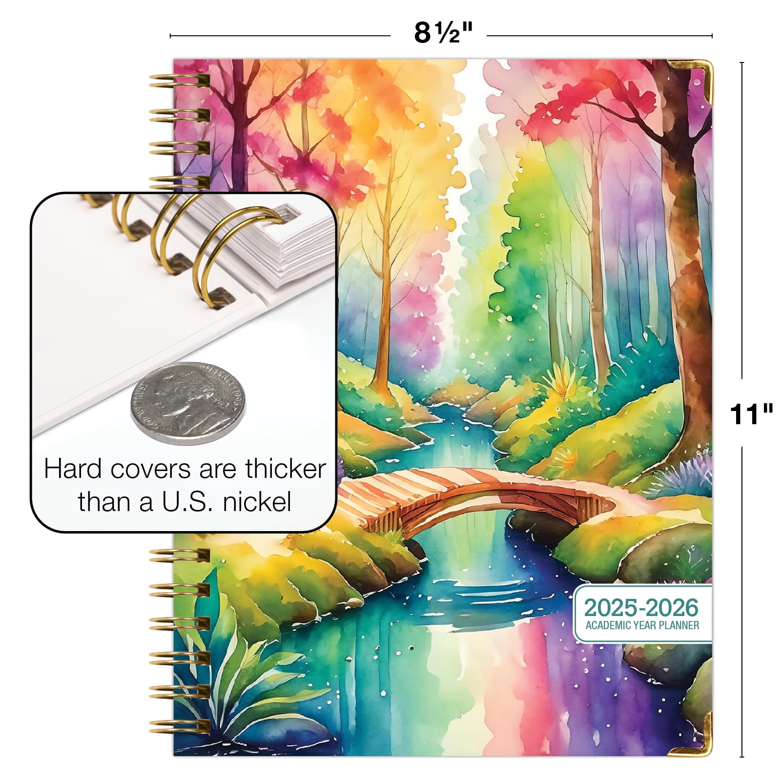 Academic Year 2025-2026 Planner, June 2025 - July 2026, 8.5"x11" Daily Weekly Monthly Planner Yearly Agenda, Hardcover, Bookmark, Pocket Folder and Sticky Note Set (Rainbow Trail)