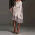 thumbnail image 6 of Women Lace Trim Satin Long Skirt Silk Lace Skirt Elegant Flowy A Line Midi Underskirt White M, 6 of 9
