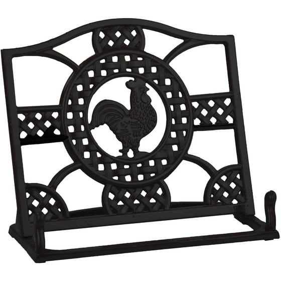 Home Basics Cookbook Stand, Cast Iron, Black Rooster