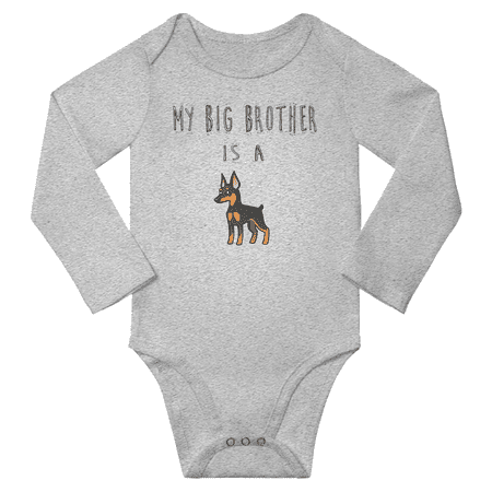 

My Big Brother is a Miniature Pinscher Dog Funny Baby Long Sleeve Jumpsuit Boy Girl (Gray 0-6M)